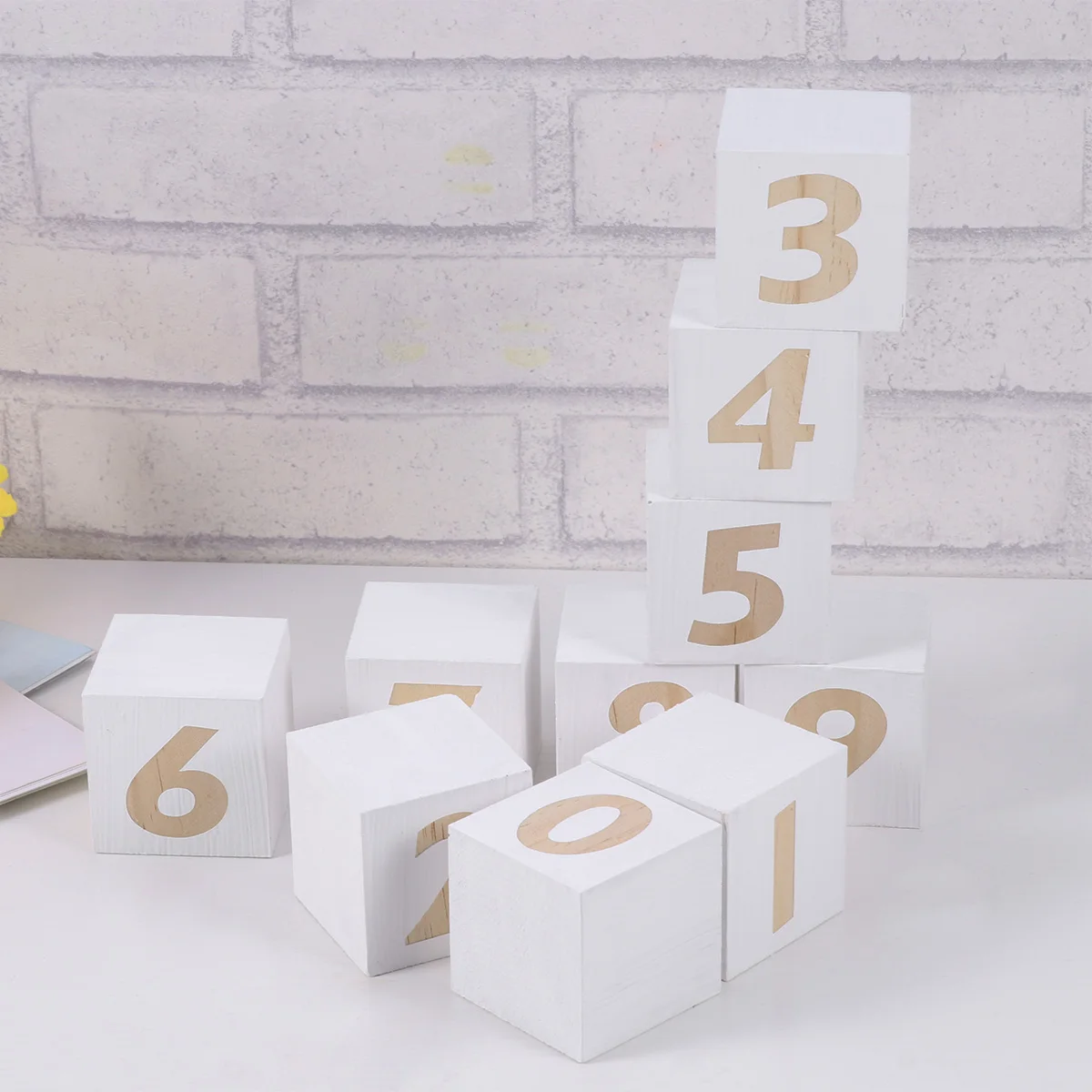 10 قطعة مربعات رقمية مكعبات خشبية ديكور كتل صور رقم الزفاف الخشبي