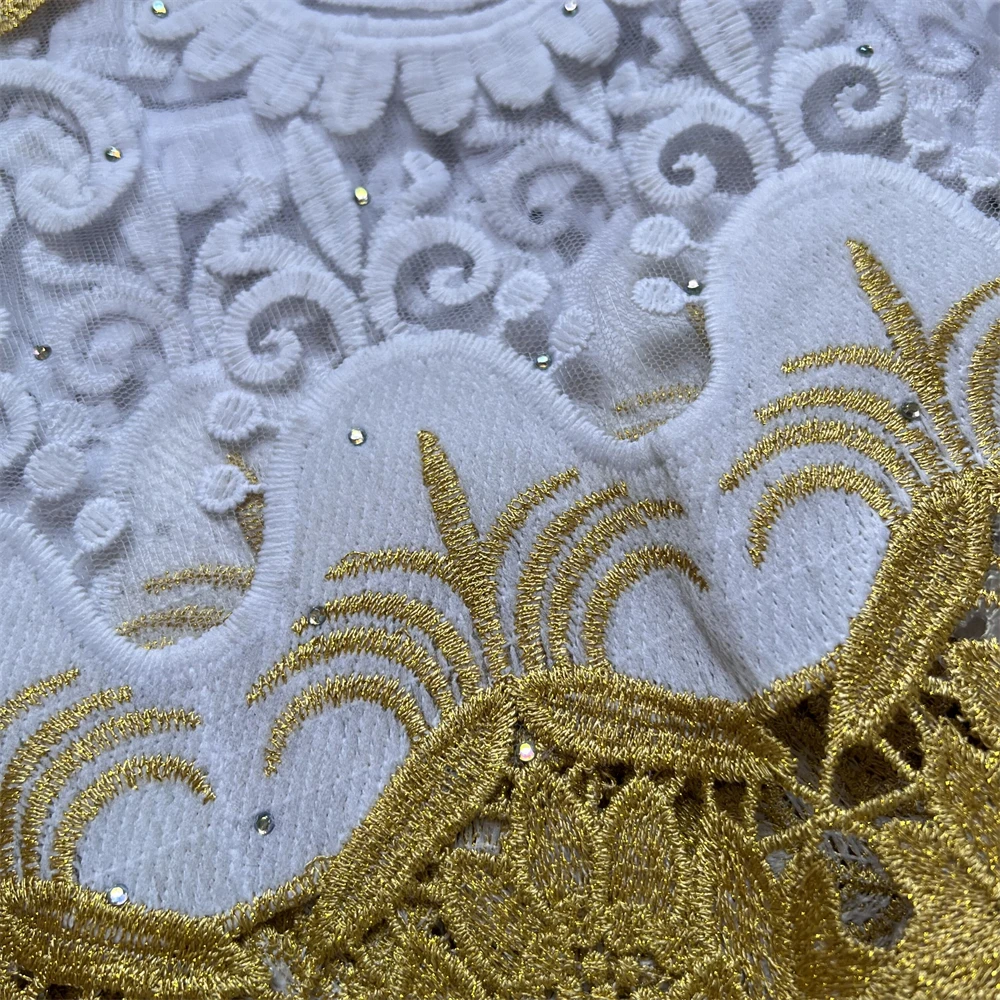 

2025 High-Quality Africa Nigerian Sequins Cotton Embroidery Lace Fabric Tulle for Wedding Party Dress Chiffon 5 Yards JL533