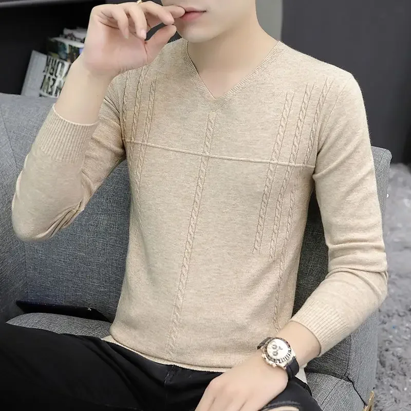 No Hoodie Pullovers V Neck Man Clothes Knitted Sweaters for Men Black Business Baggy Fun Maletry 2024 Trend Street Mode Cigaret