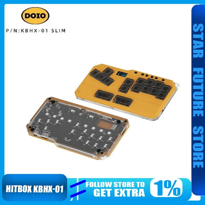

DOIO Mini Aluminum Alloy Low-Profile Hitbox MIXBOX for The King of Fighters 15 - Arcade Fighting Style with PS5 SwitchPC