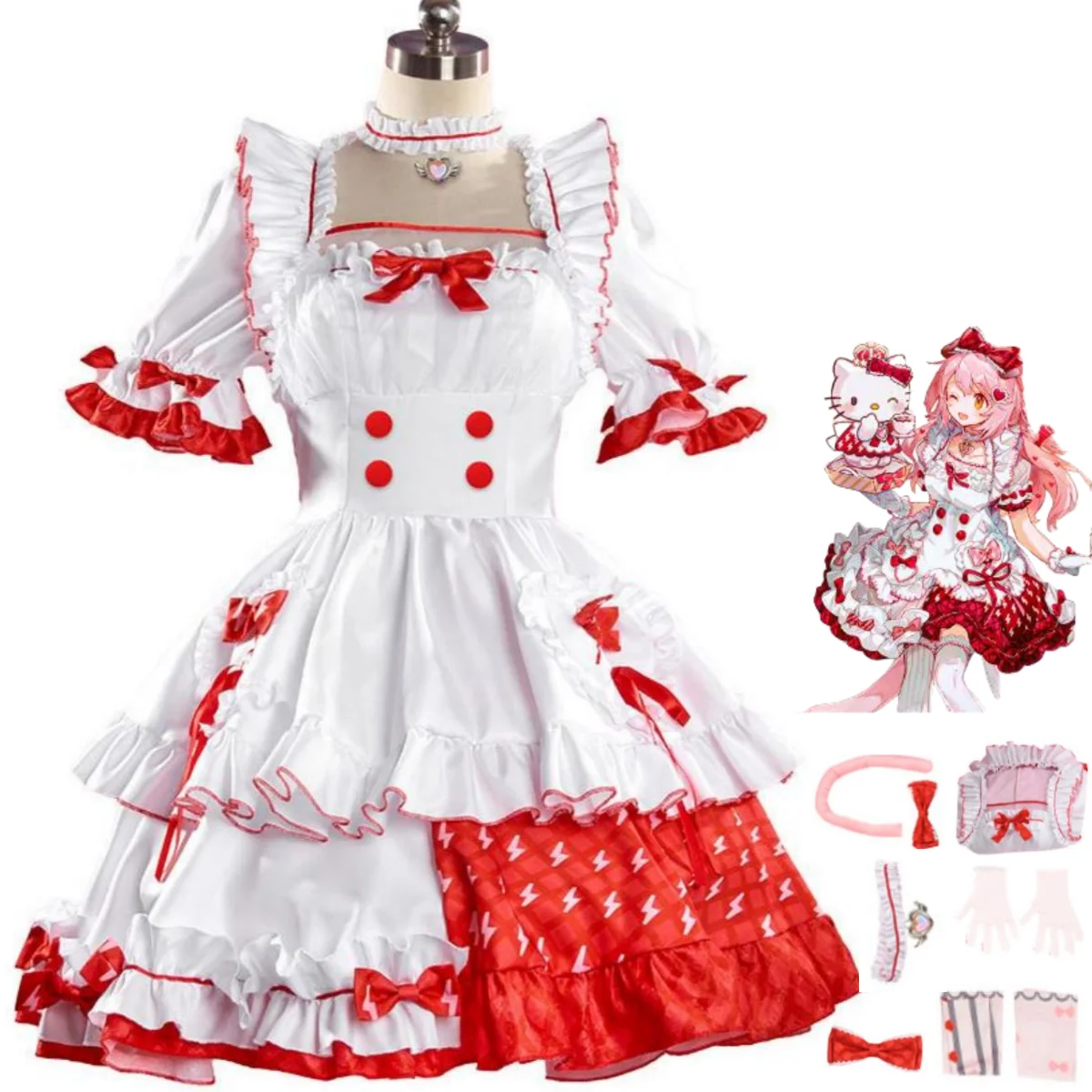 

Anime Game Arknights Goldenglow Cosplay Costume Flower House Tea Party Red and White Lolita Woman Sexy Lovely Christmas Suit