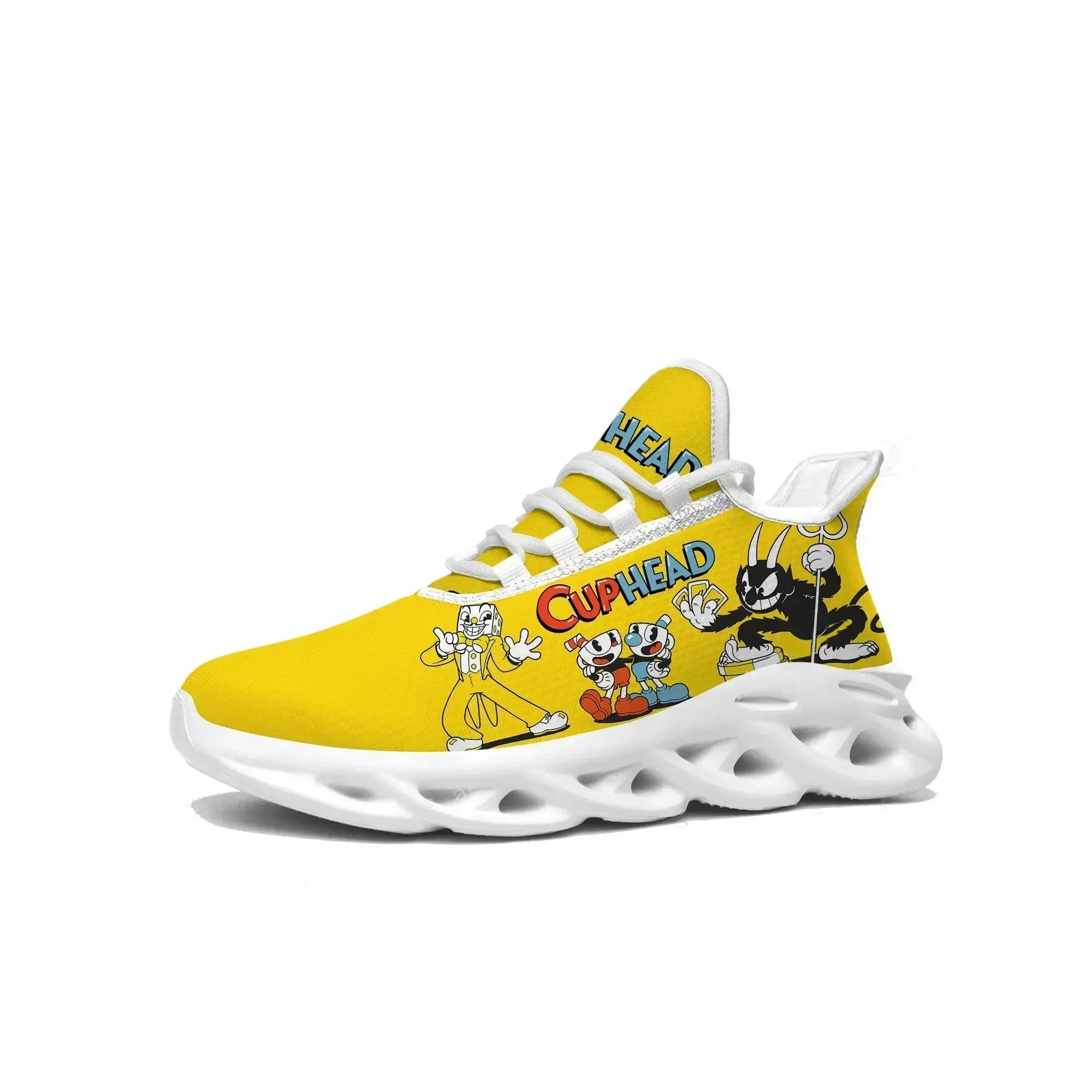 

Кроссовки Hot Cupheads Mugmans с мультяшным дизайном, мужские и женские спортивные беговые кроссовки, индивидуальные кроссовки на шнуровке