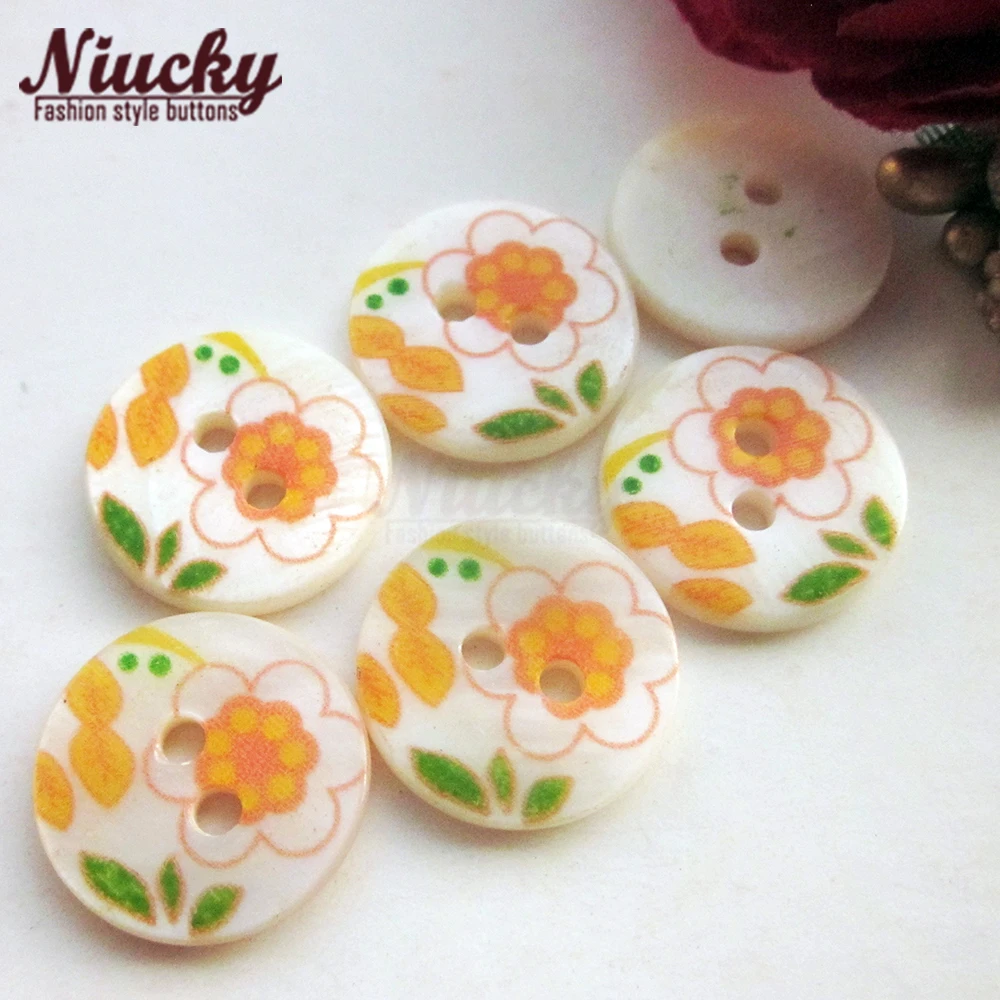 Niucky 15mm Painted Yellow Flowers Shell Sewing Buttons for Clothing  Spring Autum Summer Clothing Accessories Suppies S0101-020