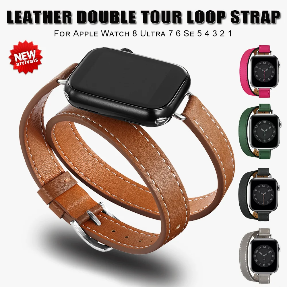 For Apple Watch band 40mm 41mm Double Tour leather Strap 45mm 42mm 44mm Series 8 7 6 Se 5 4 3 2 for Iwatch 6 38mm Fashion Correa