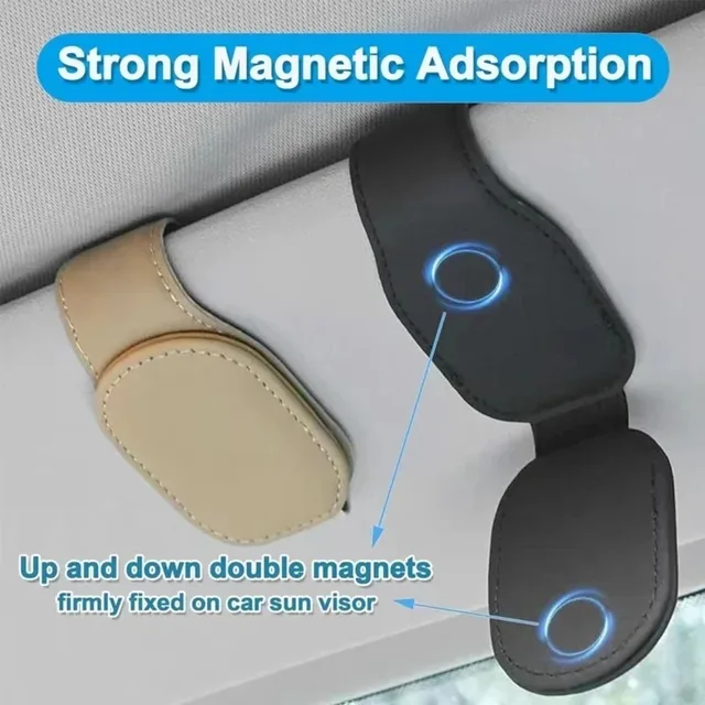 Sunglasses Holder Is Suitable for Car Sun shades Magnetic Leather Sunglasses Clip and Ticket Clip Car Sunshade Accessories 3