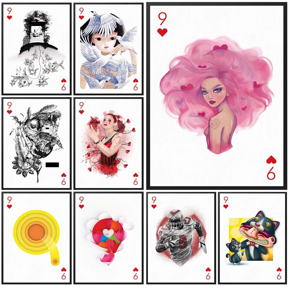 

9 Poker Playing Cards Cartoon Girl Wall Pictures For Living Room Nordic Poster Wall Art Canvas Painting Home Decor Unframed