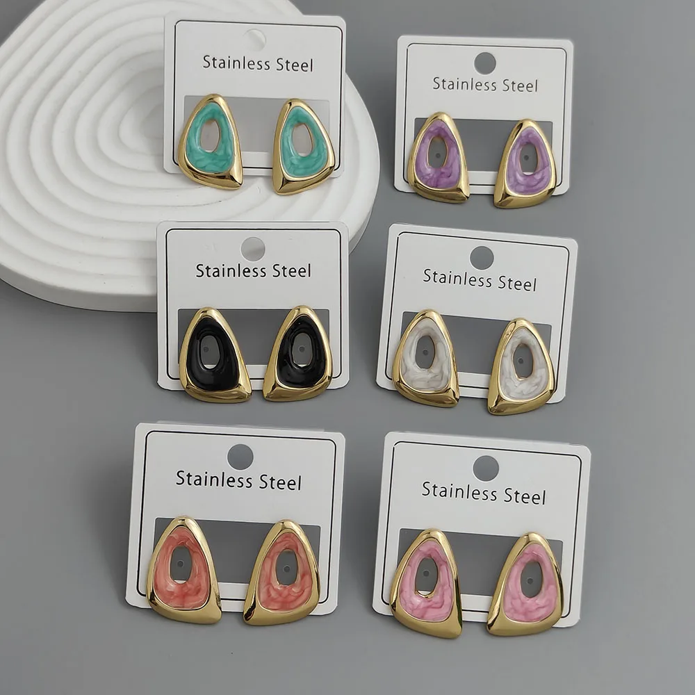 

Charming irregular triangle colored enamel 18K women's earrings, waterproof and non-fading stainless steel, wedding party gift