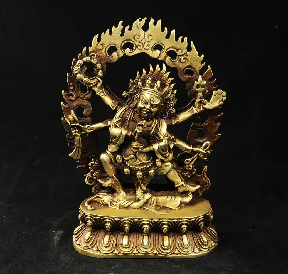 Pure buddhism brass 6 arms Mahakala Vajra King Kong Exorcism god buddha  Garden Decoration 100% real Brass BRASSroom Art