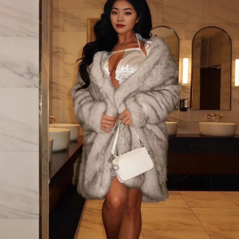 가을 겨울 새로운 여성 자켓 열 컴포트 자켓 캐주얼 코트 인공 모피 모조 모피 롱 코트 하이 스트리트 2025