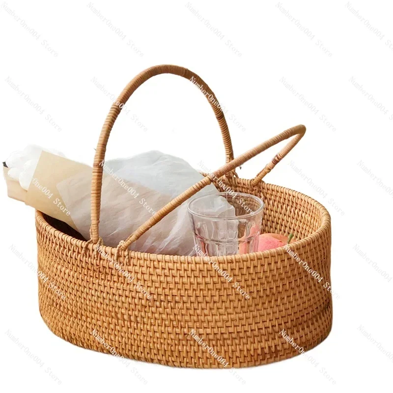 Applicable to Rattan Fruit Basket Vegetable Basket Shopping Basket Bread  Candy Storage Picnic  Flower  Ins Creative