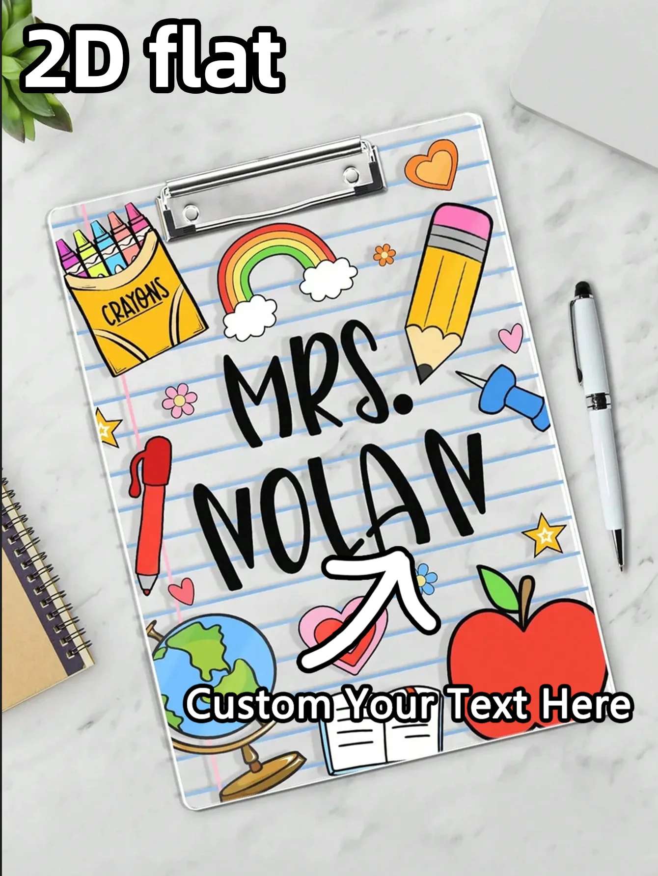 1pc Customized Acrylic Clipboard With The Teacher'S Name Printed On It, Personalized Teacher Gift, Elemental Teacher Clipboard,