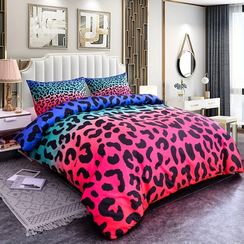 3D Leopard Printed Duvet Cover Set (1 Duvet Cover + 1/2 Pillowcase) Soft Comfortable Duvet Cover Bedding Set For Bedroom Dorm