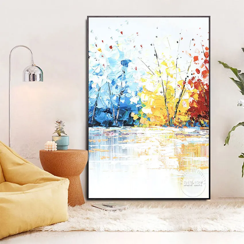 Beautiful Picture Scenery Hand Drawing, Abstract Tree Art Landscape Canvas Wall, Frameless, Paintings Decoration Items for Cafe