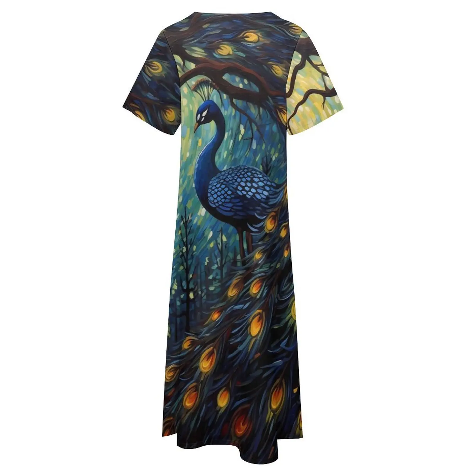 Fantasia pittura su abito pavone Abito maxi elegante con scollo a V Design Boho Beach Abiti lunghi Abbigliamento da strada Vestido di grandi dimensioni