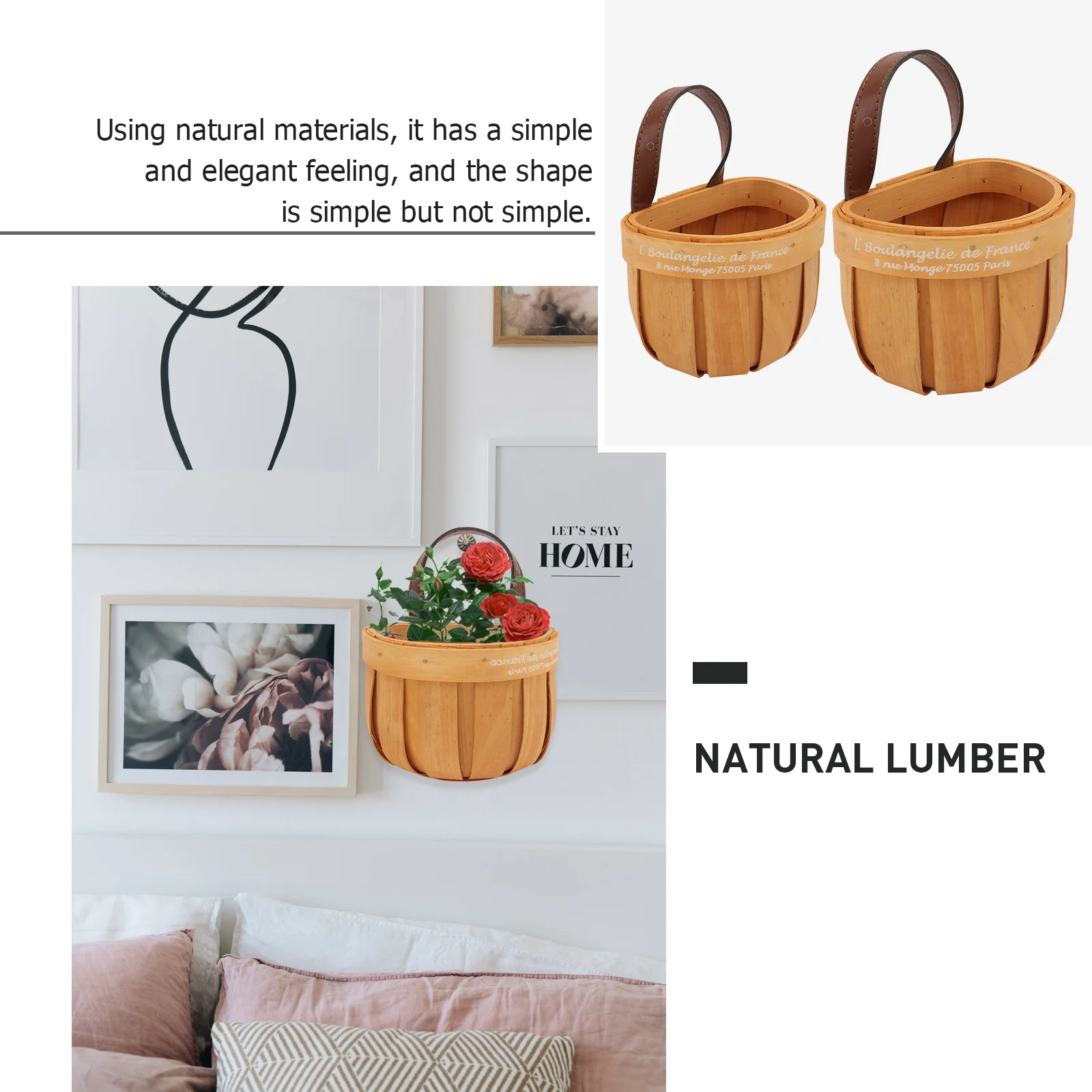 2 قطعة سلة جدارية منسوجة من الخشب الإبداعي سلة تخزين من الألياف الطبيعية للمطبخ والحمام وغرفة المعيشة للاستخدام الزخرفي