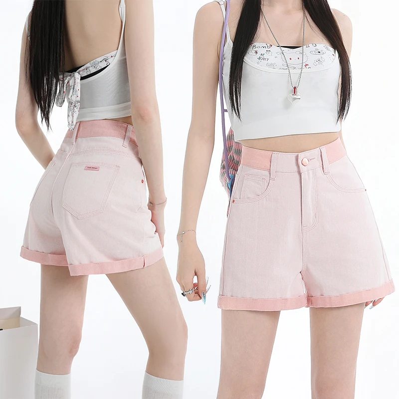 

Y2K Розовые свободные повседневные джинсовые короткие брюки Летние новые женские универсальные мешковатые джинсы с высокой талией Ретро Классические горячие сексуальные джинсовые шорты