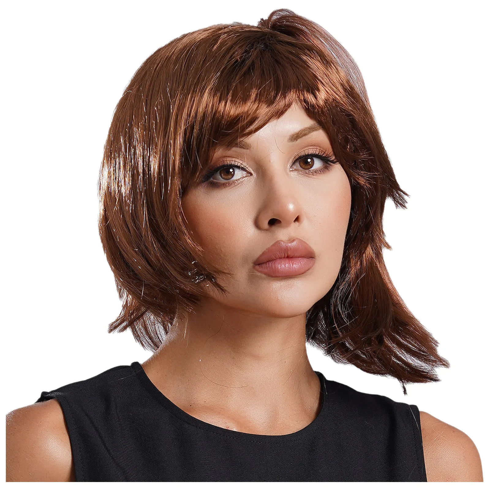 Womens Bob Wigs with Bangs Schoolgirl Styling Synthetic Hair Wigs with Meshcap Halloween Cosplay Music Festivals Clothings