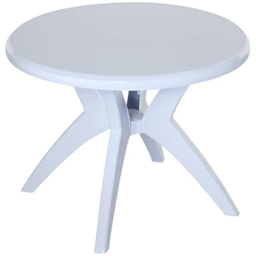 

Outdoor bistro dining table for bar, garden, backyard, poolside, yard: 36.25 dia round plastic patio table with umbrella hole,