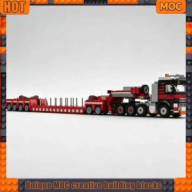 1464PCS Semi Tractor Extendable Low Loader Building Blocks Set Heavy Duty Truck Trailer Vehicle Model DIY Assembly Creative Gift