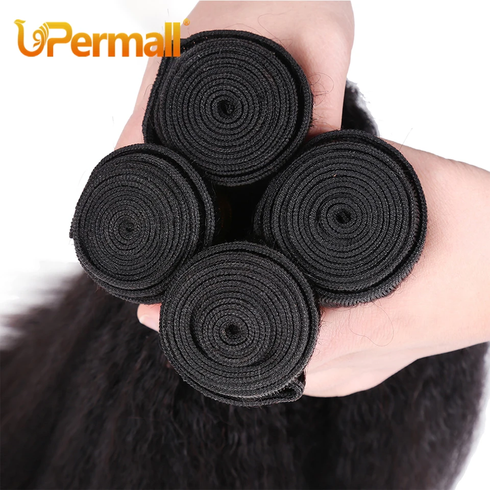 Upermall Soft Kinky Straight Human Hair Bundles 1/3/4 Yaki Deals 8-30 Inch 100% Brazilian Remy Weave For Women Natural Color 10A