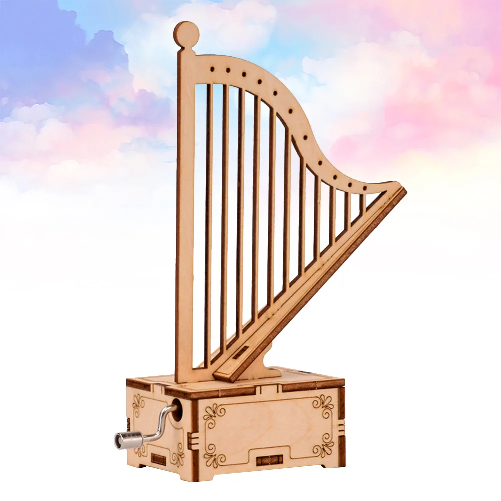 Wooden Handwork Music Box Harp Shape Music Box Wooden Music Box Assembled Muic Box for Kids Handwork Assembled Music Box