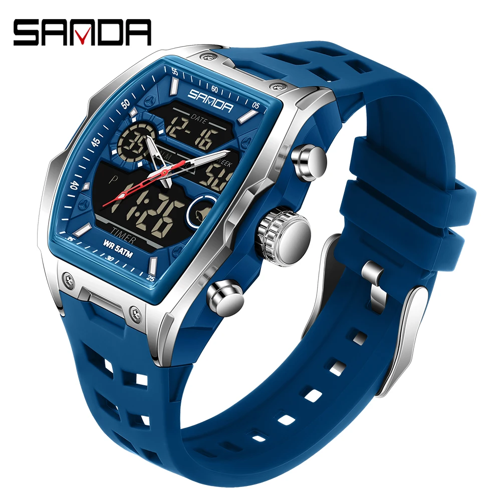 Men's Electronic Watch with Big Dial and Dual Display