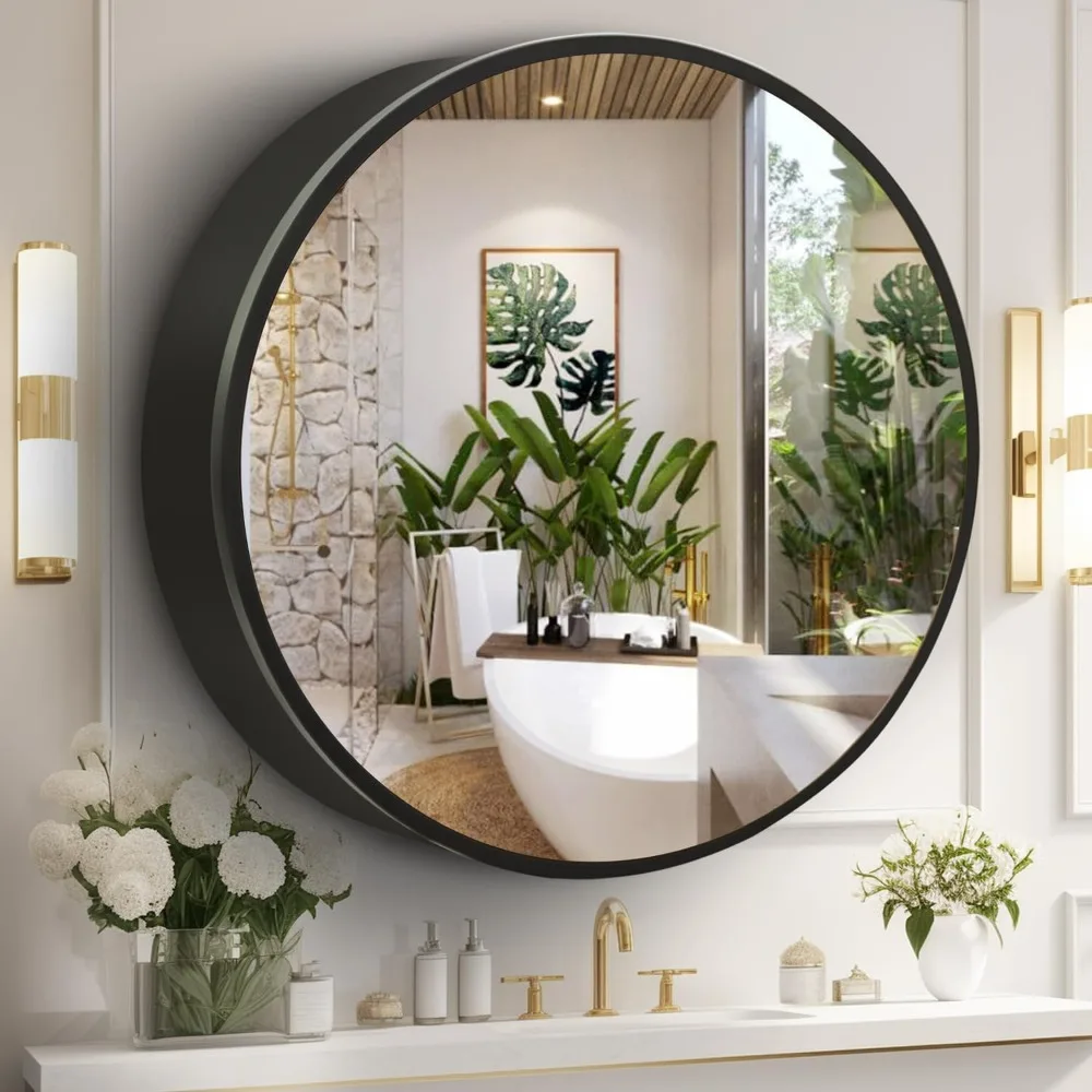 Bathroom Cabinet Mirror, Medicine Cabinet Round 24 Inch X 24 Inch  Circular Storage Cabinet Surface Mounted