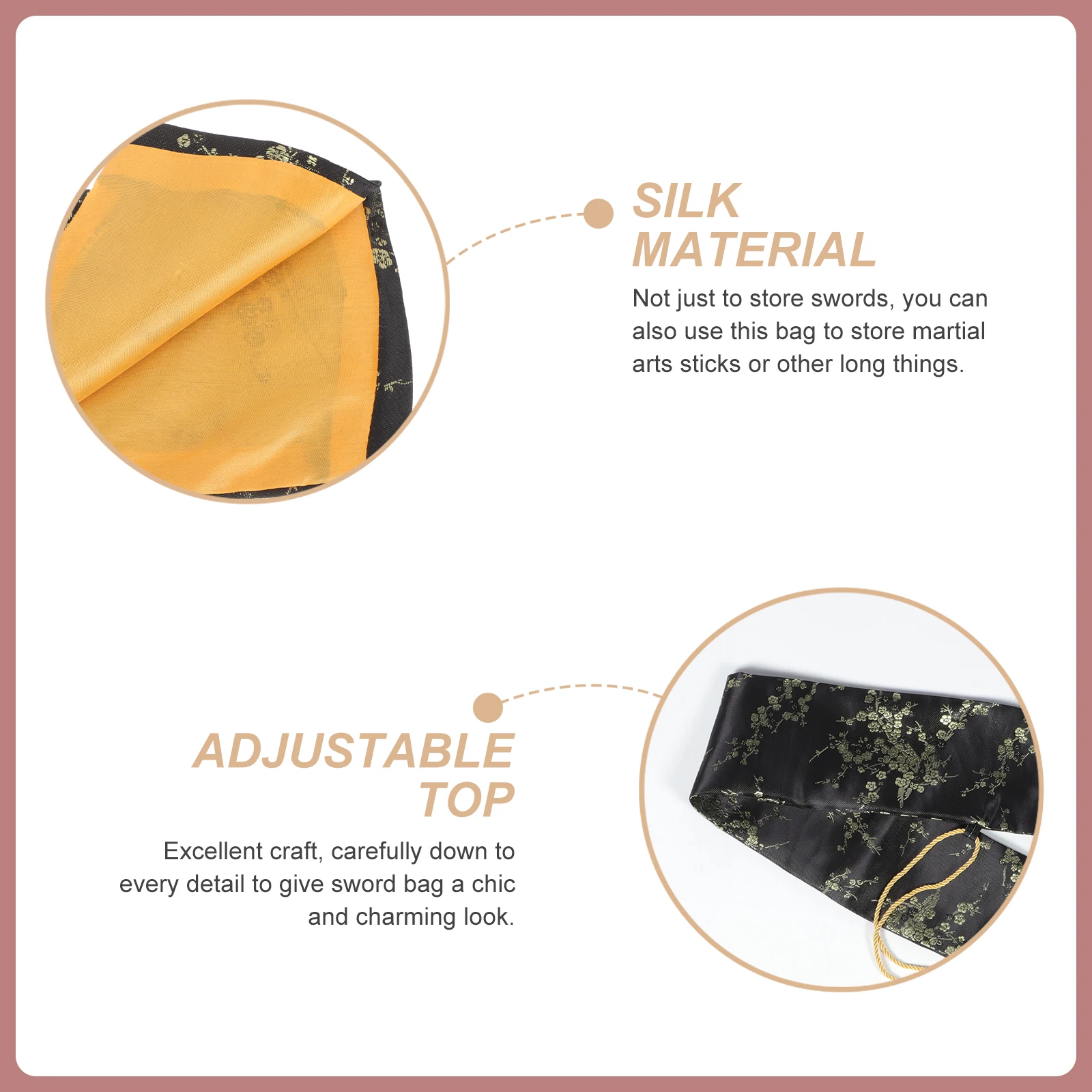 

Vintage Sword Bag Silk Carrying Pouch for Japanese Wakizashi Tassel Decor Adjustable Closure Heavy Duty Protection for Long