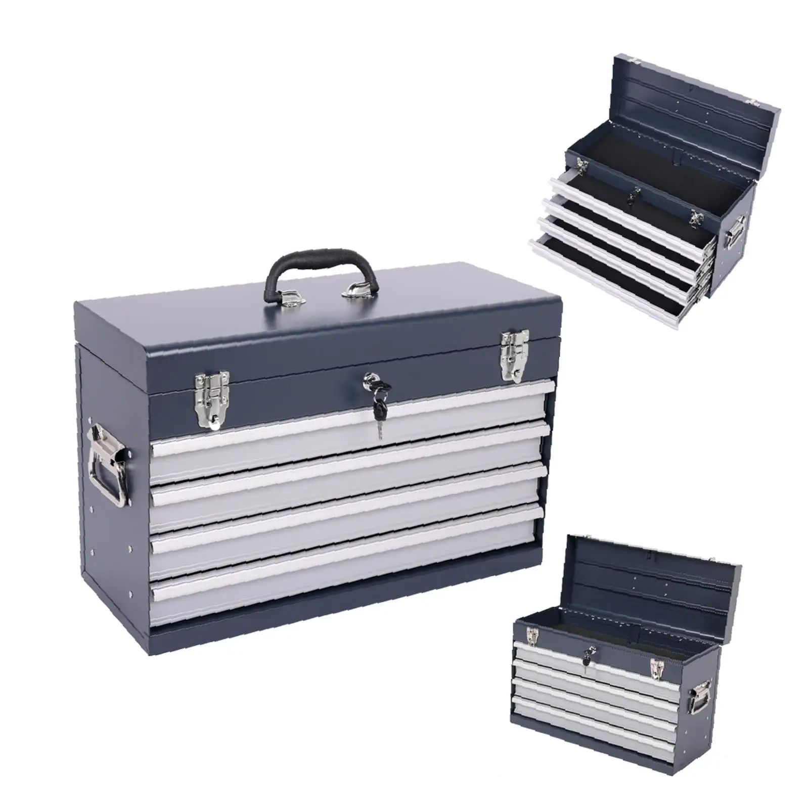 

Переносной металлический ящик для инструментов с 4 выдвижными ящиками, сверхпрочный органайзер для хранения с шарикоподшипниковыми направляющими для мастерской и гаража