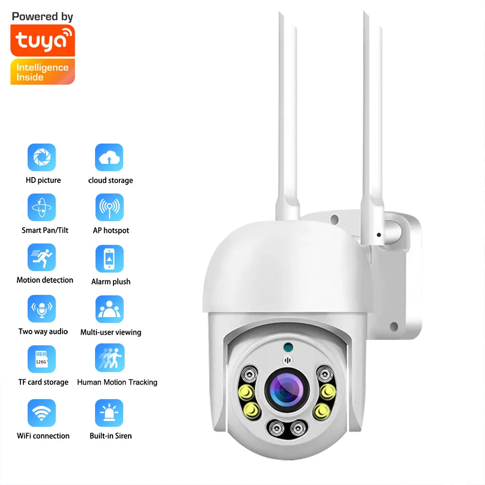 2MP 1080P Tuya APP كامل اللون كشف الحركة واي فاي PTZ IP كاميرا بشكل قبة AI الإنسان أمن الوطن CCTV الاتصال الداخلي مراقبة الطفل #2