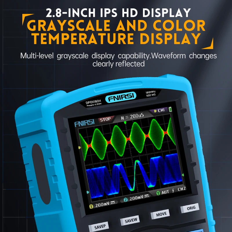 Imagem -05 - Osciloscópio Digital de Fósforo Portátil Gerador de Sinal 500msps 180mhz 3db Sensibilidade Vertical 5mv 20mhz Fnirsi-dpox180h