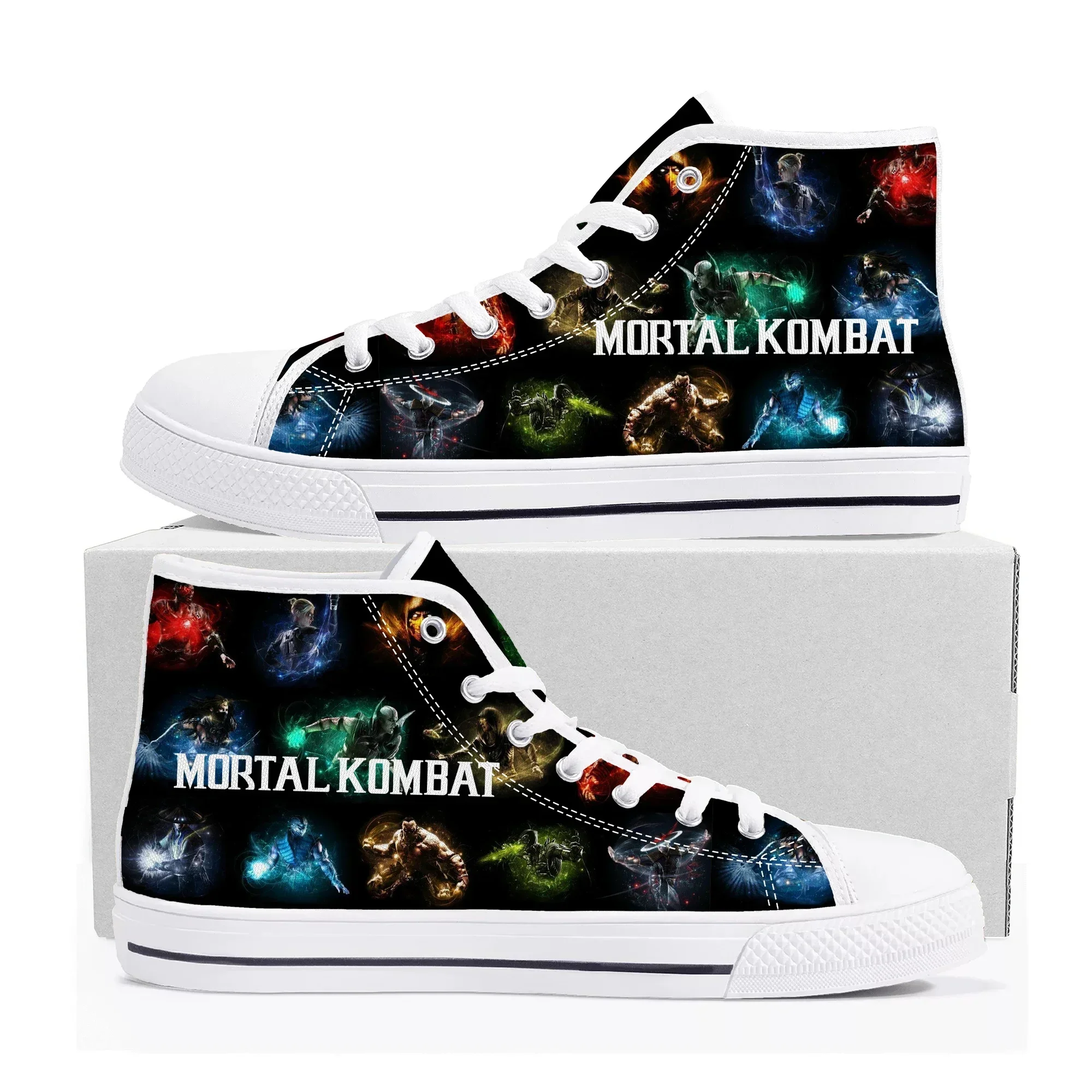 

Кроссовки Mortal Kombat High Top с мультяшным принтом для мужчин, женщин и подростков, модные повседневные кеды из высококачественного холста, изготовленные на заказ