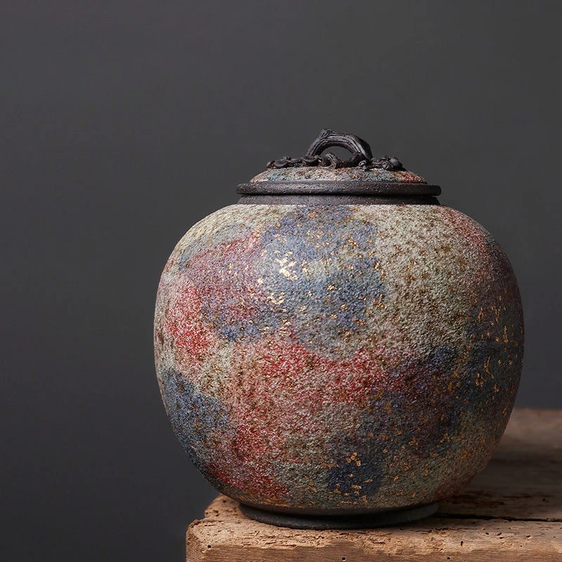 Tea pot retro wind awakening tea, pot coarse pottery pot ceramic flower tea, candy storage jar, large household