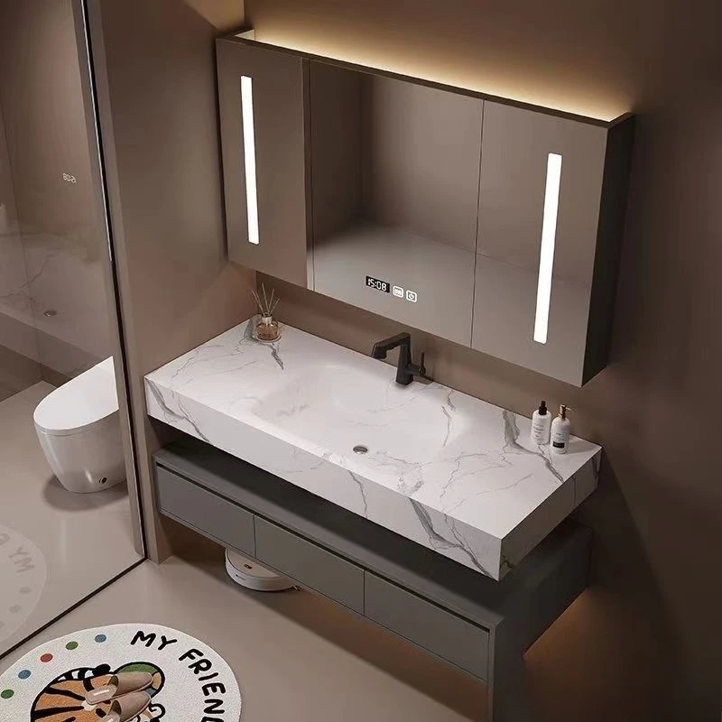 rock slab hot bending integrated basin bathroom cabinet, toilet, smart bathroom cabinet combination, face and hands