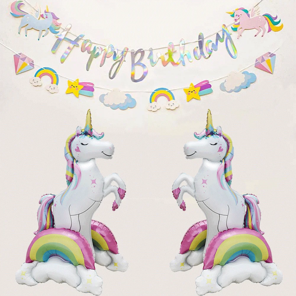Unicorn Balloon 37 Inch Standing Rainbow Unicorn Aluminum Foil Balloon 3D Magic Rainbow Cloud Unicorn Birthday Party Baby Shower view 3