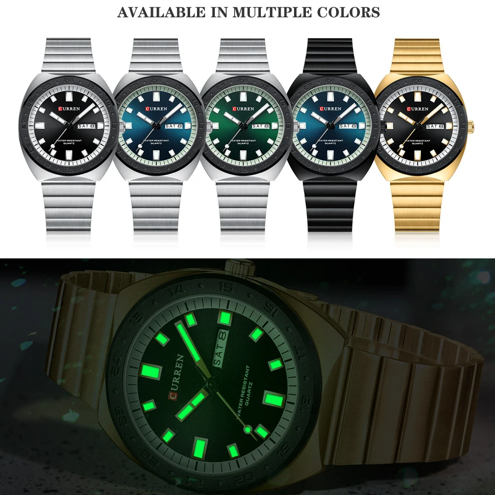 CURREN Watches for Men Fashion Brand Quartz Clock Male Simple Business Stainless Steel Band with Luminous Hands