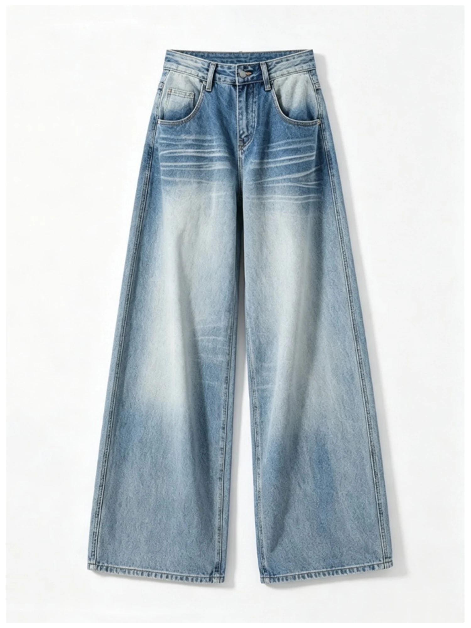 Women's Blue Y2k Jeans Vintage Harajuku Grunge Hiphop Alternative Denim Trousers Baggy Washed Straight Wide Leg Long Jean Pants