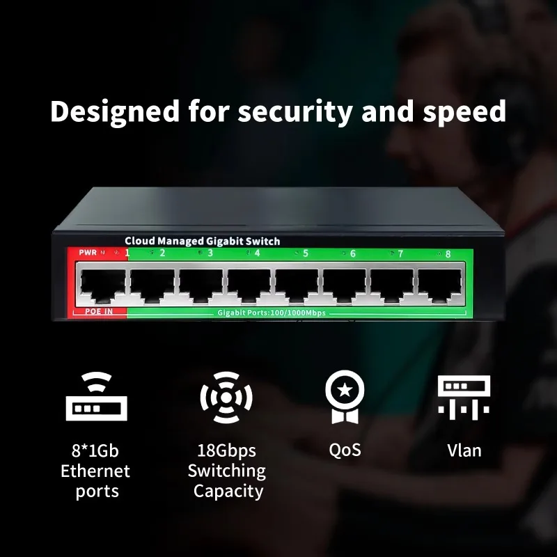 OEM/ODM Managed 8 Port Full Gigabit Ethernet Support Poe-in Switch Layer 2 Switch Cloud Managed Network Switch for Wireless AP view 3
