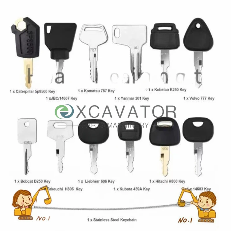 

12-клавишный ключ зажигания для тяжелого оборудования для экскаватора Caterpillar Jcb Yanmar Kobelco для экскаватора Volvo BOBCAT Hitachi Komatsu