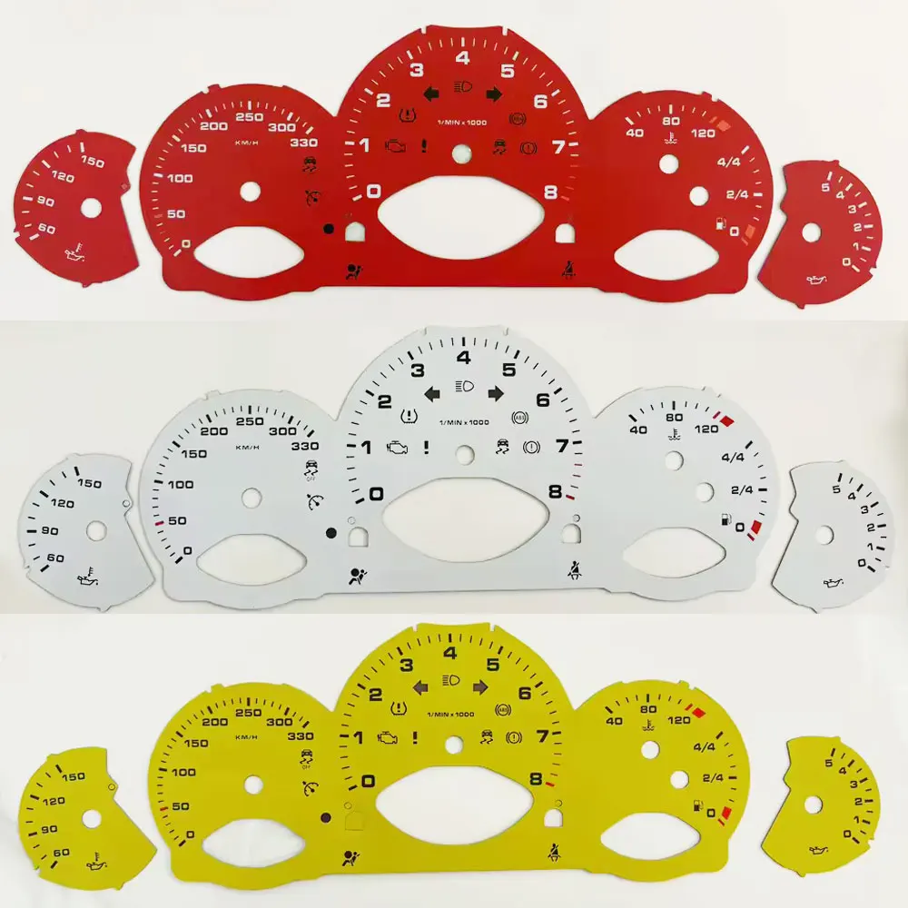 8000 U/min 330 km/h Tacho-Zifferblatt-Overlay für Porsche 911 997 Carrera Instrumentencluster Rot Weiß Gelb – Detail 2