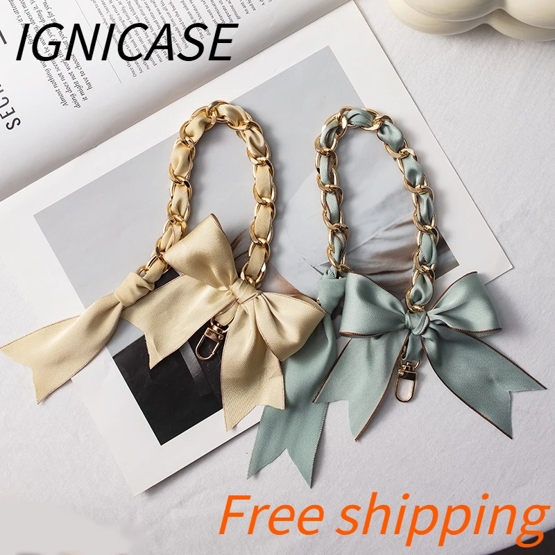 

IGNICASE Handheld Chain Metal Bag Strap Chain Silk Scarf Woven Replacement Bow Decorative Chain Bag Parts Accessories