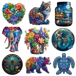 Wooden puzzle - Colorful succulent - Adult and children's wooden puzzle - Unique shaped animal wooden puzzle - Adult Jigsaw