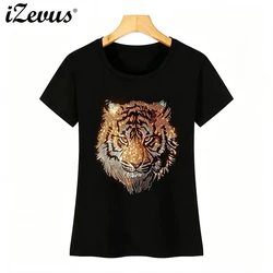 Diamond tiger head summer new women's T-shirt crystal diamond sewn fashionable short-sleeved casual shirt round neck blouse