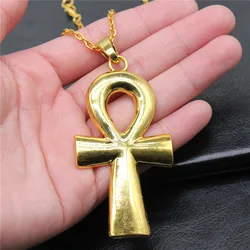 3 Colors 80x42mm Ancient Egyptian Key Of Life Ankh Cross Pendant Necklace Punk Hiphop Long Chain Necklace Jewelry Accessories