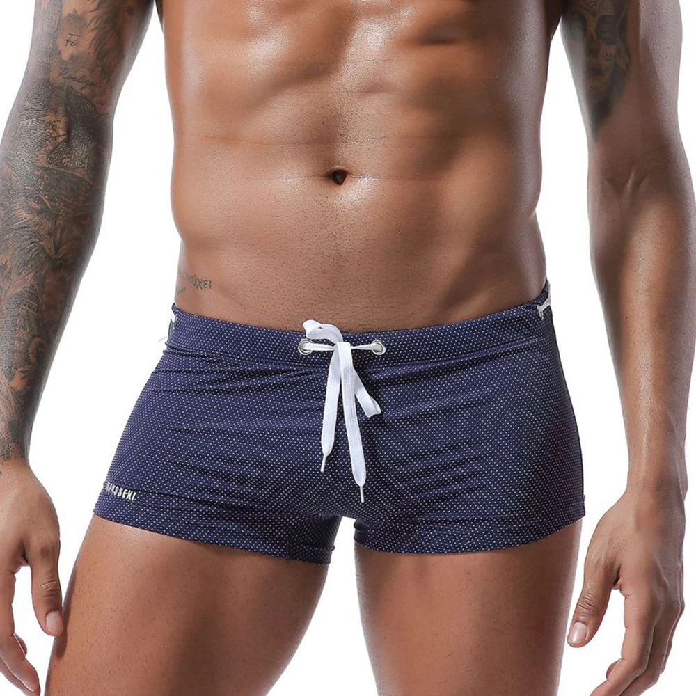 

Summer New Men's Surf Beach Wear Swimsuit Sexy Low Waist Tether Mesh Elastic Drawstring Swim Shorts Swimwear Beachwear