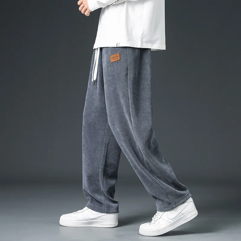 

Новые весенние брюки, осенние вельветовые брюки, спортивные штаны с прямыми штанинами, мужские спортивные брюки, свободные драпированные повседневные широкие брюки