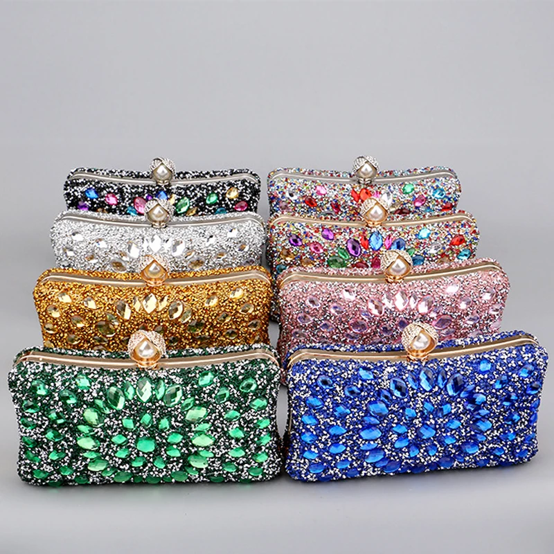 Candy Mix Color Day Clutch Rhinestones Evening Bags Party Diamonds Shoulder Chain Handbags Purse Acrylic