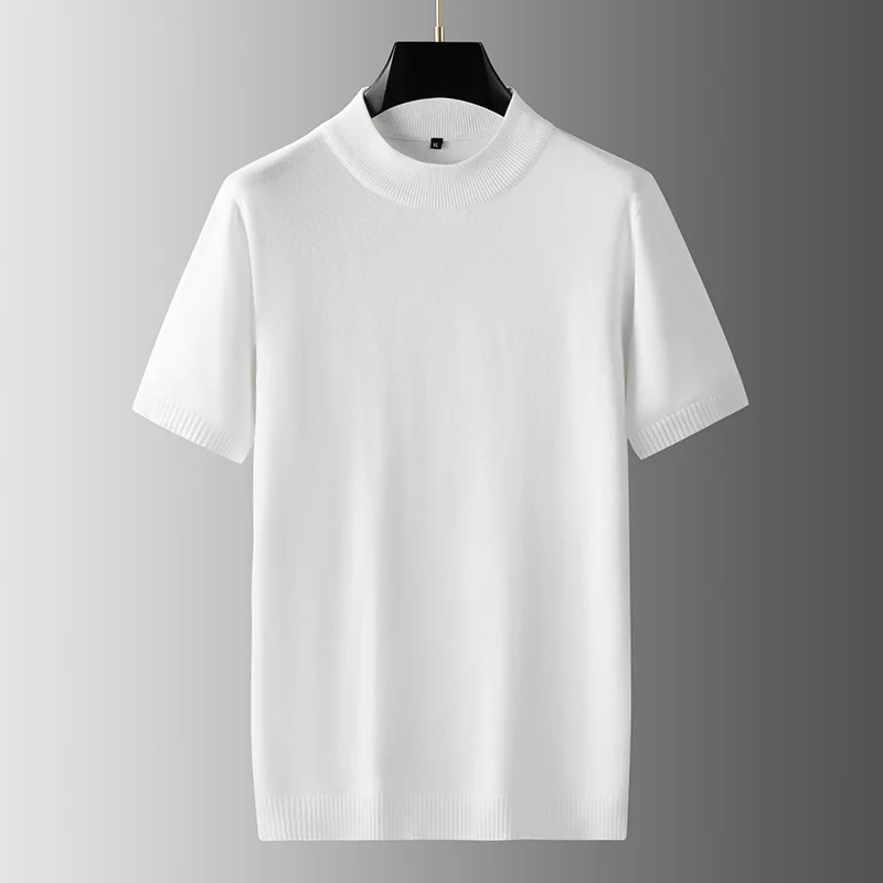 

Half Turtleneck Sweater Men Half Sleeve Sweater Solid Color Plus Size Fat Man Autumn Thin-Shirt Short Sleeve Knitted Shirt