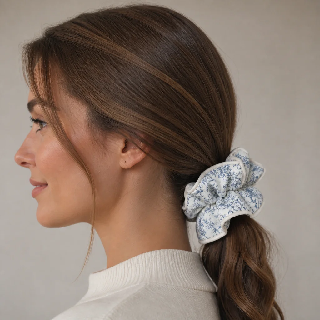 Handmade Pattern Single-Layer Scrunchie Handmade Elastic Hair Tie for Ponytail and Bun, Soft Gathered Hair