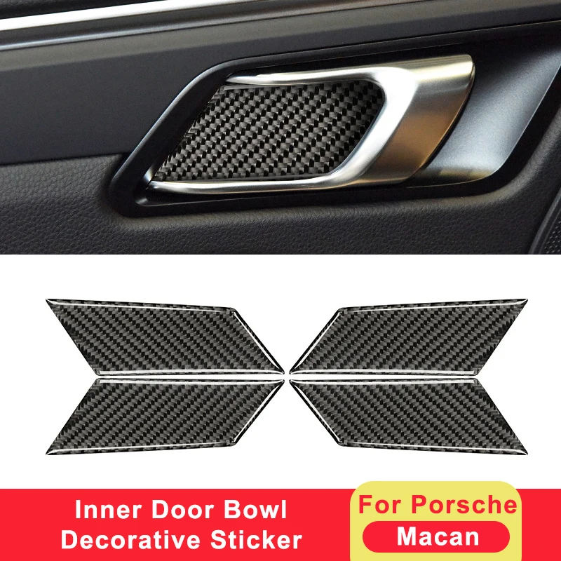 

For Porsche Macan 2014 2015 2016 2017 2018 2019-2021 Carbon Fiber Car Door Handle Bowl Cover Sticker Trim Interior Modification